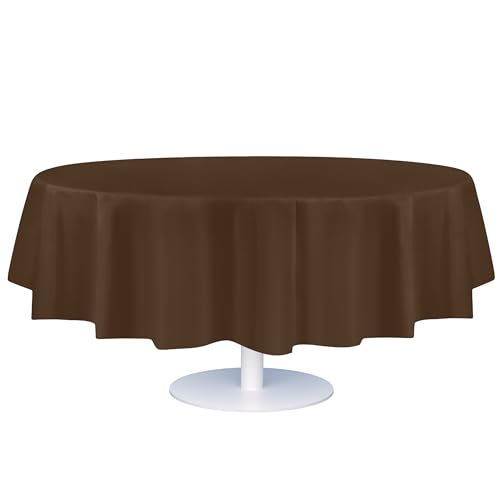 Grandipty Plastic Table Cloth Disposable 12 Pack 84" Round Brown | Plastic table covers, durable disposable tablecloths, fade and tear-resistent table cover for party, event