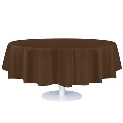 Grandipty Plastic Table Cloth Disposable 12 Pack 84" Round Brown | Plastic table covers, durable disposable tablecloths, fade and tear-resistent table cover for party, event