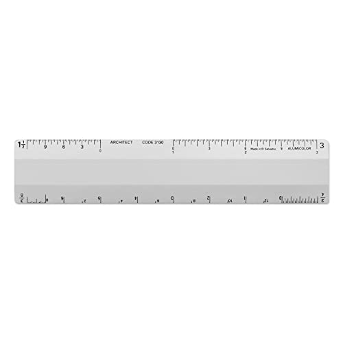 Alumicolor Architect 6 inch Ruler Scale w/ 4 Bevel for Drawing, Drafting & Engineering, Calibrations Divided by (1/8, 1/4), (1/2, 1), (3/8, 3/4), (3, 11/2), Silver - color: Silver