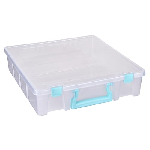 ArtBin Super Satchel 1-Compartment Craft Storage Box, Clear | One Open Compartment, 15.2 x 8 x 6.2 Inches, Secure Latches, Stackable, Clear Durable Polypropylene - color: Aqua Accents, size: 1 Pack