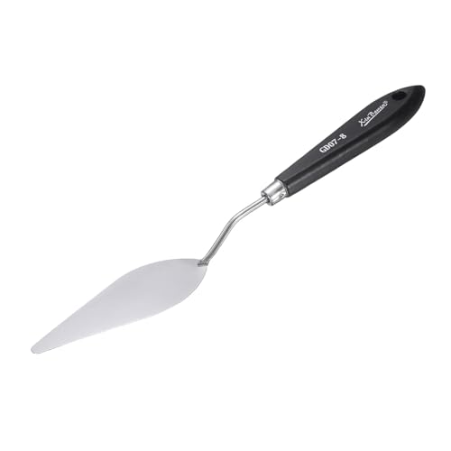 HARFINGTON Palette Knife Painting Tool 9.84" Stainless Steel Pointed Blade Spatula Painting Pallet Knife with Hole Design Beech Wood Handle for Oil Acrylic Canvas, Black/Silver - size: 9.84" x 3.94" x 1.42"