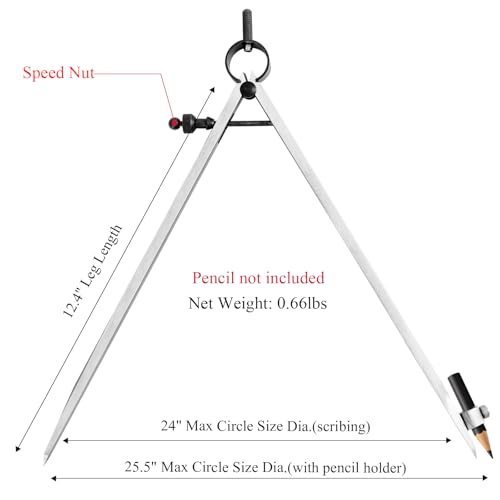 12 inch Professional Woodworking Pencil Compass Scribe Tool with Lock | Spring Wing Drafting Divider 0.27 inch Thick Scriber ,Metal Leather Work Scribe Tool Carpenter Compass for Geometry - size: 1 Count (Pack of 1)