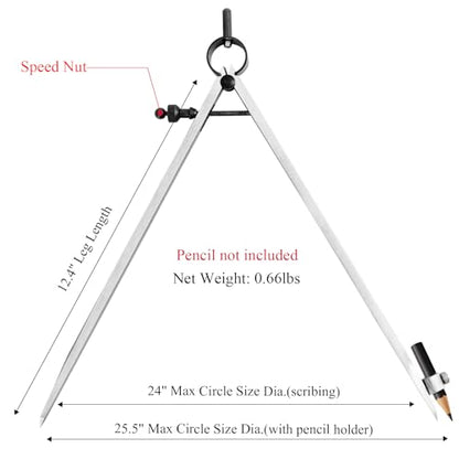 12 inch Professional Woodworking Pencil Compass Scribe Tool with Lock | Spring Wing Drafting Divider 0.27 inch Thick Scriber ,Metal Leather Work Scribe Tool Carpenter Compass for Geometry - size: 1 Count (Pack of 1)