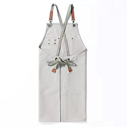 Tosewever Canvas Cross Back Chef Cotton Aprons for Men Women with Large Pockets - color: Beige