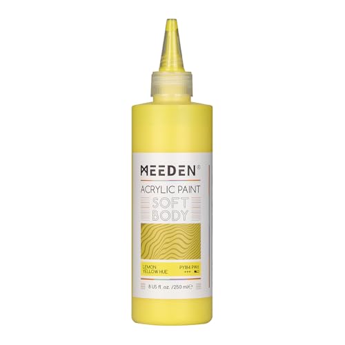 MEEDEN Soft Body Acrylic Paint: Lemon Yellow Hue Matte Finish 250ml/8.45oz | Bulk Acrylic Colors in Ergonomic Bottle - Fluid Flow Art Paints for Artists Canvas Painting - color: Lemon Yellow Hue