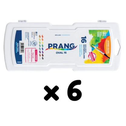 Prang Semi-Moist Watercolors 16-Color Oval Pan Set, Pack of 6 | Refillable, Wax-Free Pigments, Mixing Tray in Lid, Size 6 Paintbrush Included - style: 16 Count (Pack of 6)