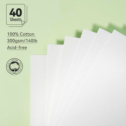Watercolor Paper Refill-5.1 x 3.0 in, 2-Pack – 100% Cotton 140LB (300GSM) Acid-Free Cold Press Paper, 20 Sheets per Pad (40 Pages Total), for Painting, Sketching & Mixed Media - size: 5.1 x 3.0 in