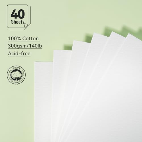 Watercolor Paper Refill-5.1 x 3.0 in, 2-Pack – 100% Cotton 140LB (300GSM) Acid-Free Cold Press Paper, 20 Sheets per Pad (40 Pages Total), for Painting, Sketching & Mixed Media - size: 5.1 x 3.0 in
