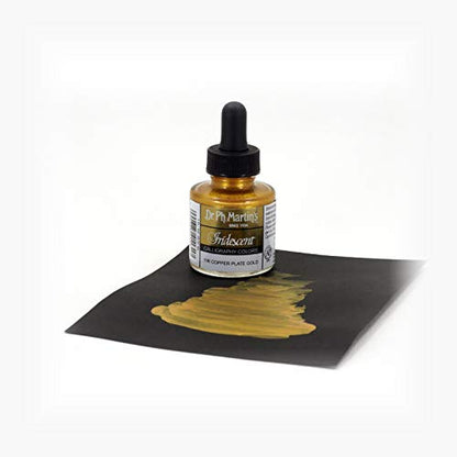 Dr. Ph. Martin's Iridescent Calligraphy Color (11R) Ink Bottle, 1.0 oz, Copper Plate Gold, 1 Bottle