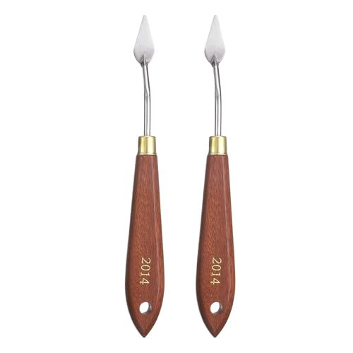 HARFINGTON 2pcs Palette Knife Painting Tool 1.18" x 0.67" Stainless Steel Teardrop Blade 7.09" Length Spatula Painting Pallet Knives with Hole Beech Wood Handle for Acrylic Canvas, Red/Silver - size: 7.09" x 0.67" x 1.18"