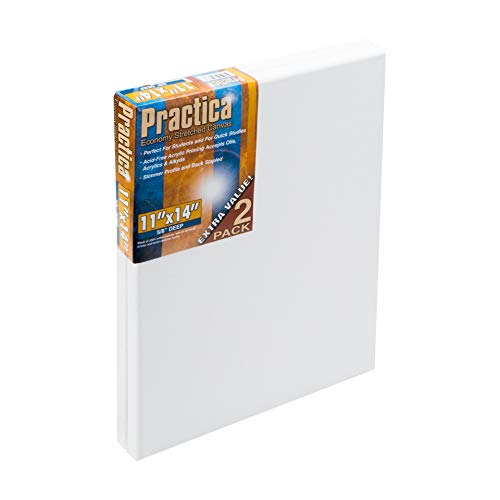Practica Economy Stretched Cotton Canvas - Acid-Free Acrylic Primed Canvas for Acrylics, Pastels, Graphite, & More! - [2-Pack - 11x14] - size: 11x14"