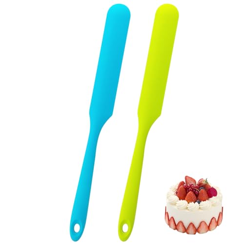 2 Pcs 13 Inch Silicone Jar Spatulas, Non-Stick Heat Resistant Cake Cream Spatulas Set, Large Cake Cream Butter Spatulas for Jars, Blender, Cooking Baking (Blue Green) (Blue and Green) | 13 Inch Non-Stick Heat Resistant，Large Cake Cream Butter Spatulas for