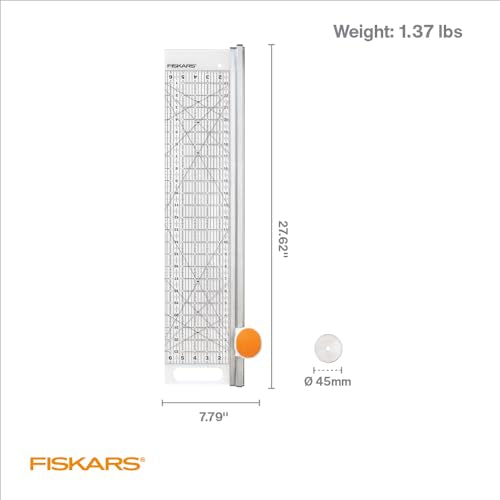 Fiskars Rotary Cutter and Ruler, Quilting Ruler, Rotary Cutter for Fabric, Built-In Measuring Grid & Spring-Action Blade, 24” x 6”, Gray/Clear - size: 24" x 6"