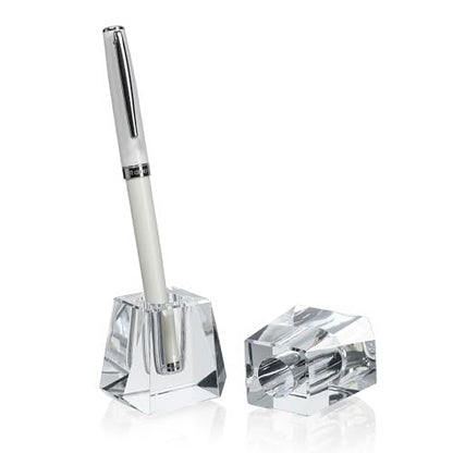 2-Pack Crystal Single Pen Holder for Desk, 1.8" Fancy Fountain Pen Stand - style: Trapezoid