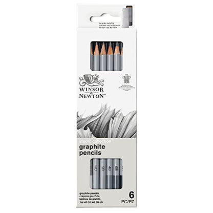 Winsor & Newton Studio Collection, Graphite Pencils, Set of 6 | Soft, Thick Core pencils, Varied Hardness, Soft Smooth Texture, Easy Blending, Stylish Metal Tin Included, High Quality Lead - style: 6 Graphite Pencils