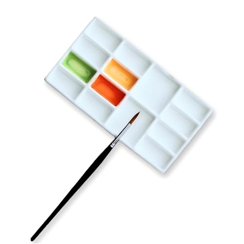 Porcelain Watercolor Palette, Paint Mixing Tray (8*4.5'' 14-Well Rectangle) | Artist’s Porcelain Palette: Premium Ceramic Mixing Tray for All Painting Media ,Watercolor, Gouache, Acrylic & Oil Painting - size: 4.5" x 0.6" x 8"