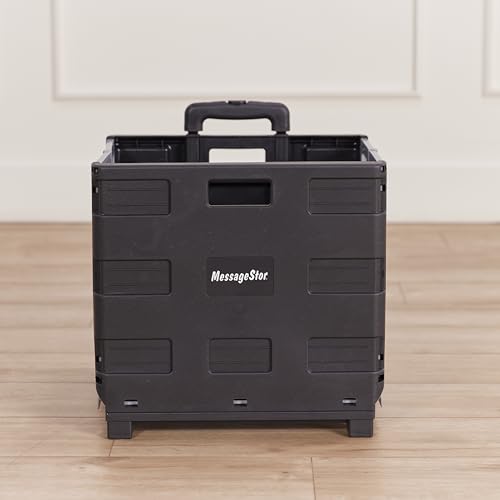 ECR4Kids Universal Collapsible Rolling Utility Storage Cart, Black | Durable plastic, adjustable handle, 40 lb capacity, collapses to 3" thick for storage, rolling wheels for easy transport