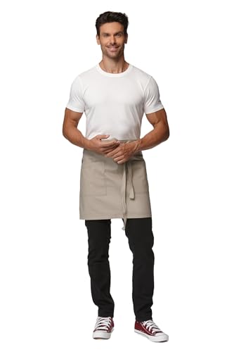 Waist Apron for Men Server Bistro Half 4251BY - color: Khaki, size: 1 Pack