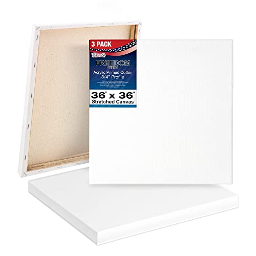 U.S. Art Supply 36 x 36 inch Stretched Canvas 12-Ounce Triple Primed, 3-Pack - Professional Artist Quality White Blank 3/4" Profile, 100% Cotton, Heavy-Weight Gesso - Acrylic Pouring, Oil Painting - size: 36" x 36"