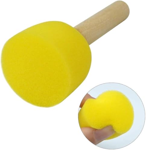 WAFJAMF 30Pcs Round Sponge Brush Set 4 Sizes DIY Painting Tools Yellow | Wooden handle craft foam applicators for acrylic, kids arts & stenciling with multiple diameter options
