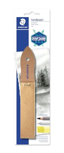 STAEDTLER Sandpaper Lead Pointer, 12 sheets, Fine, Mounted on Wooden Handle, Manual Handheld Pencil Sharpener for Pencils, Pastels, Charcoal Sticks, Crayons, and Blending Stumps; for Art Drawing