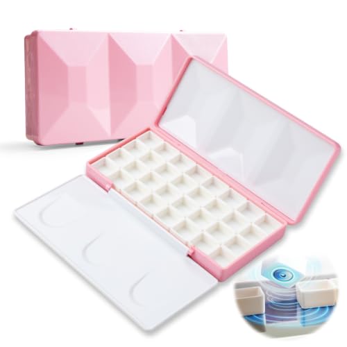 SEAMIART Empty Watercolor Palette Box with 32 Magnetic Half Pans for DIY - color: Pink, size: 6.4" x 2.9" x 1"