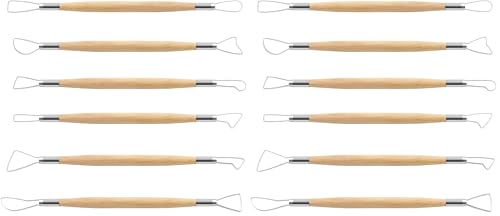 Suiwotin 6pcs Double-Sided Clay Sculpting Tools, Wooden Handle Ribbon Clay Tools, Pottery Trimming Tool, Clay Wire Loop Sculpture Set for Ceramic, Wax Carving Modeling (Pack of 2) - size: 6pcs-Loop (Pack of 2)