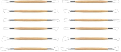 Suiwotin 6pcs Double-Sided Clay Sculpting Tools, Wooden Handle Ribbon Clay Tools, Pottery Trimming Tool, Clay Wire Loop Sculpture Set for Ceramic, Wax Carving Modeling (Pack of 2) - size: 6pcs-Loop (Pack of 2)