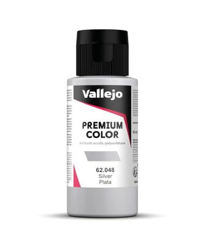 Vallejo - Premium Color RC Silver 2.02 Fl.Oz. (60 ml) for Airbrushing, Acrylic-Polyurethane Hybrid Resin of Great Resistance Paint for Model and Hobby Use - style: Silver