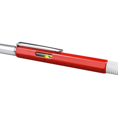 DUNBONG 6-in-1 Multi Tool Pen, Stylus & Screwdriver, 0.7mm Black Ink - Red | Aluminum prismatic non-slip grip | Rotary no-cap design | Ruler & level built-in | Refillable | Long-lasting clip - color: Red
