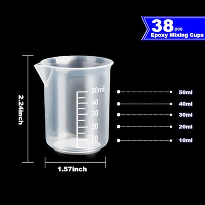 LEOBRO 50ml/1.7oz Epoxy Mixing Cups, 38PCS Graduated Epoxy Resin Cups, Pouring Cup, Plastic Beakers Measuring Cup for Resin, Epoxy, Paint