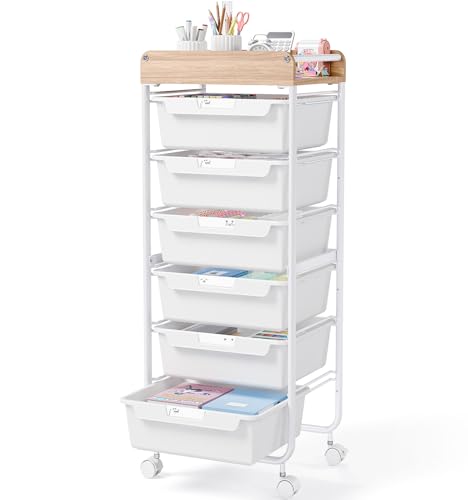 SYKIARIOL 6 Drawer Rolling Cart for Craft Storage,Utility Drawer Cart,White - color: White, size: 6-Drawer