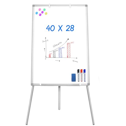 Maxtek Easel Whiteboard 40 x 28 in, Stand Tripod with Height Adjustable | Magnetic Dry Erase Surface, Flipchart Stand, Portable Tripod Easel for Office, Teaching, Home and Classroom - style: 40x28 White