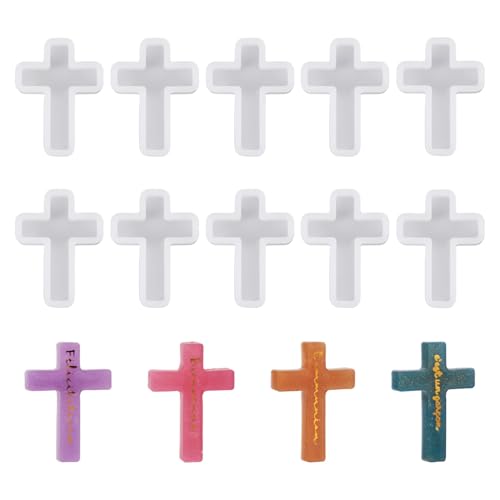 Craftdady 10 PCS Cross Resin Molds Silicone Epoxy Resin Jewelry Molds Crucifix Casting Mold Making Kit for Pendant Jewelry Necklace Earring Bracelet Keychain Ornaments Halloween Gifts