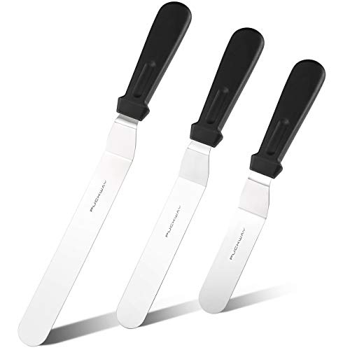Offset Frosting Cake Knife set of 3 Black 6 8 & 10 Inch Angled Icing Spatula for Decorating - color: Black & Black & Black