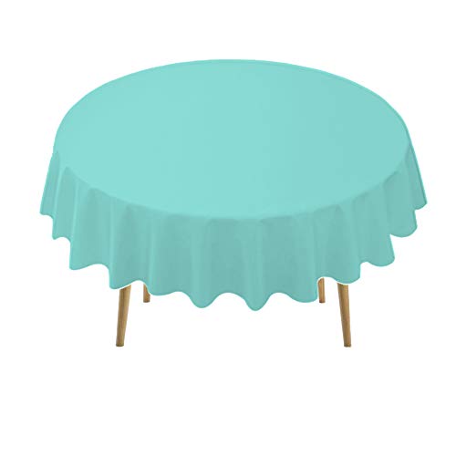 Aqua Blue Plastic Tablecloths 2 Pack Disposable Table Covers 84 Inch Circle Baby Shower Party Tablecovers PEVA Seafoam Blue Table Cloths for BBQ Picnic Birthday Wedding Parties 6 ft Round Table Use - color: A02 Aqua