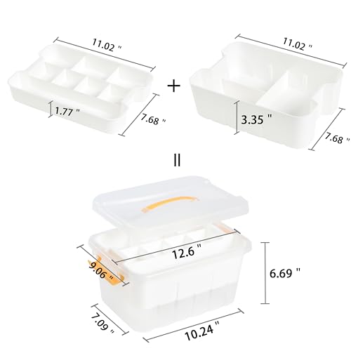 13 QT Plastic Storage Box with Removable Tray Craft Organizers and Storage Clear Storage Container with lid for Arts & Crafts, Playdoh, Beads, Crayons
