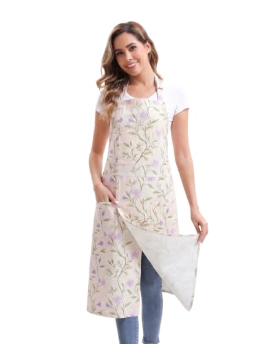 Nanxson Pottery Apron Split Leg with 3 Pockets & Adjustable Buckle | cotton material,Long apron,adjustable waist tie,for Pottery Ceramic Wheel DIY Art Garden - color: Purple Flower