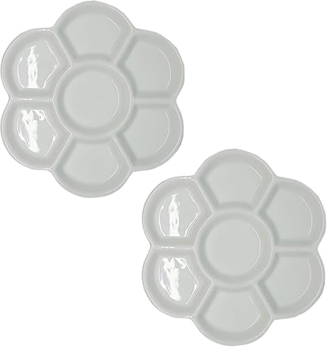 2Pcs Watercolor Paint Palette Tray Water Color Palletes Washable Paint Ceramic Paint Palette Porcelain Watercolor Palette for Artist Watercolor Painting Palettes and Palette Cups（White）