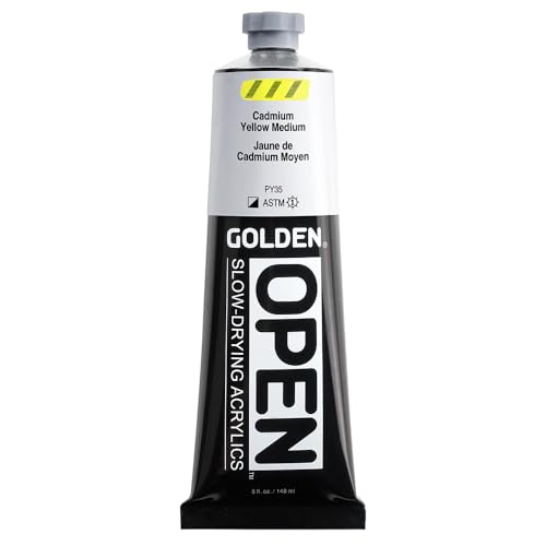 GOLDEN OPEN Slow-Drying Acrylics, Cadmium Yellow Medium, 5 fl oz. tube, Professional Acrylic Paint, Semi-Opaque - color: Cadmium Yellow Medium, size: 5 Fl Oz (Pack of 1)
