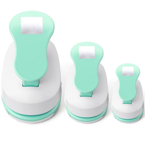 CHENGU 3 Pack Square Hole Punch 2"/1"/0.6", Mint Green | Paper Craft Cutters for Card Making, Shape Punches for Scrapbooking, Includes 10 Sheets Stickers, Photo Album DIY Projects - color: Mint Green, style: Square