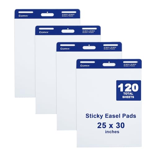 Comix Sticky Easel Pad, 25 x 30 Inch Flip Chart, 30 Sheets/Pad, 4 Pads | Super Sticky self stick easel chart paper bulk, premium teacher supplies for classroom, school and office meetings - style: 4 Packs