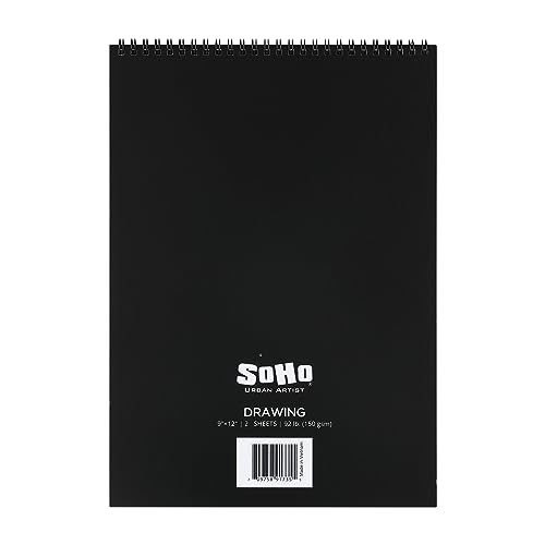 SoHo Urban Artist Softcover Drawing Pad - 9"x12" - 92 lbs/150gsm, Mixed Media, 24 Dual-Sided Sheets, Acid-Free, Wire-Bound, Micro-Perforated, Repeated Erasing & Reworking - size: 9"x12"