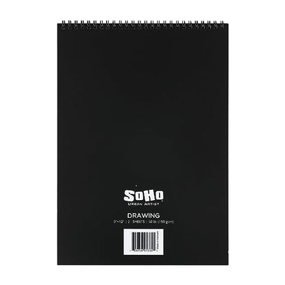 SoHo Urban Artist Softcover Drawing Pad - 9"x12", 12 Pack w/288 Sheets Total - 92 lbs/150gsm, Mixed Media, Dual-Sided, Acid-Free, Wire-Bound, Micro-Perforated, Repeated Erasing & Reworking - size: 9"x12"
