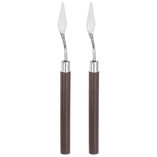 HARFINGTON 2pcs No.7 Palette Knives 10mm Width Stainless Steel Small Pointy Spatula Painting Pallet Knife with Wood Handle for Oil Acrylic Canvas Mixing Spreading, Red - size: 10mm