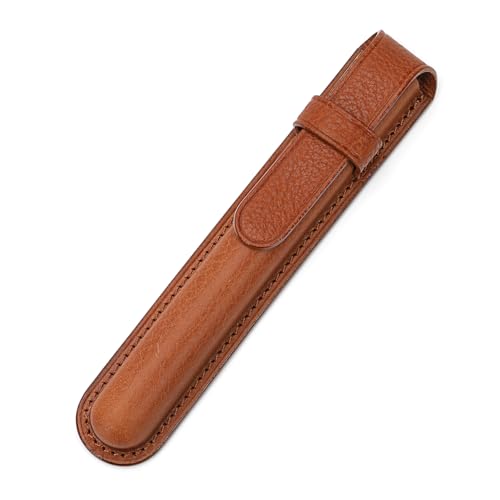Handmade Genuine Leather Fountain Pen Case, Single Pen Protective Cover Organizer Pouch Sleeve,Graduation Gifts - Brown