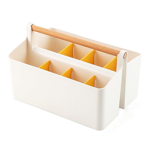 Art Supply Caddy Organizer with Handle,Teacher Tool Storage with Divider - color: Yellow Divider