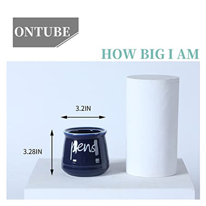 ONTUBE Porcelain Pens Holder Stand ,Ceramic Pencils Holder (Navy) | Porcelain, ceramic, pen & pencil holder, sturdy, easy-clean, non-slip, compact, elegant, durable, versatile, white, modern - color: Navy