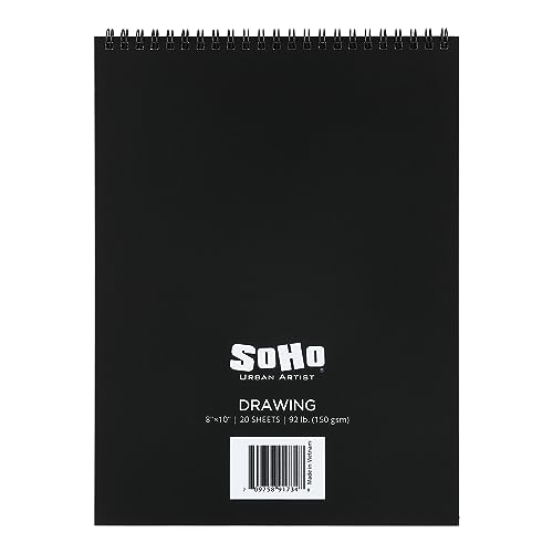 SoHo Urban Artist Softcover Drawing Pad - 8"x10" - 92 lbs/150gsm, Mixed Media, 24 Dual-Sided Sheets, Acid-Free, Wire-Bound, Micro-Perforated, Repeated Erasing & Reworking - size: 8"x10"