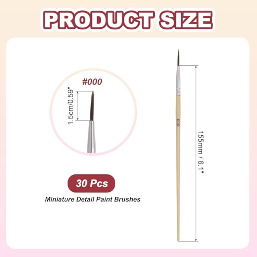 MECCANIXITY 30Pcs Fine Pointed Miniature Paint Brushes, Small Detail Paint Brush for Acrylic Watercolor Oil Model Painting Crafts Rock Painting and DIY Art(Wood Color #000) - color: Wood Color, size: #000